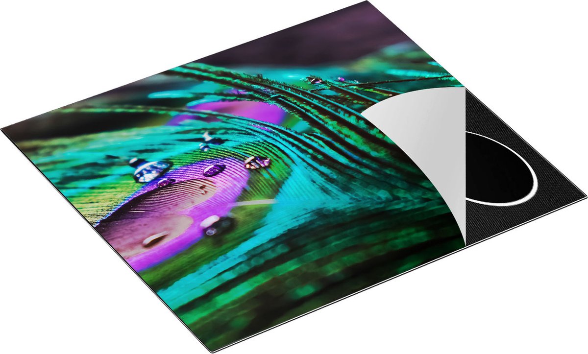Chefcare Inductie Beschermer Kleurrijke Pauw Veer met Waterdruppels - 60x52 cm - Afdekplaat Inductie - Kookplaat Beschermer - Inductie Mat