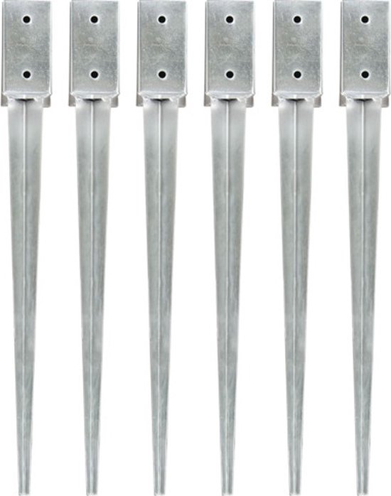 vidaXL - Grondpinnen - 6 - st - 7x7x75 - cm - gegalvaniseerd - staal - zilverkleurig