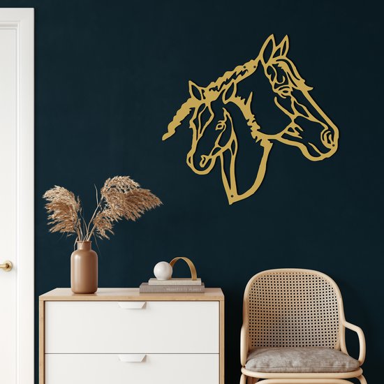 Wanddecoratie |  Paardenkop / Horse Head| Metal - Wall Art | Muurdecoratie | Woonkamer |Gouden| 75x72cm
