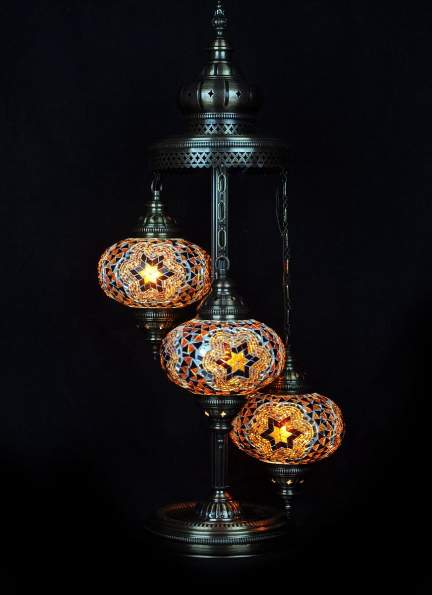 Turkse lamp - Oosterse lamp - Staande lamp - Bruin- 3 bollen - mozaïek