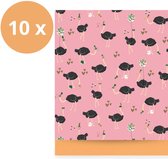 10 x Traktatie Uitdeelzakjes Meisje | Papieren Roze Gouden Cadeauzakjes Struisvogel | House of Products Ostrich | 17 x 25 cm