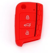 Siliconen Sleutelcover Sport - Rood Sleutelhoesje Geschikt voor Volkswagen Polo / Golf / 2014 - 2021 / Seat Leon / Seat Ibiza / Golf GTI / Golf R / Golf 7 / Skoda - Sleutel Hoesje Keycover - Auto Accessoires