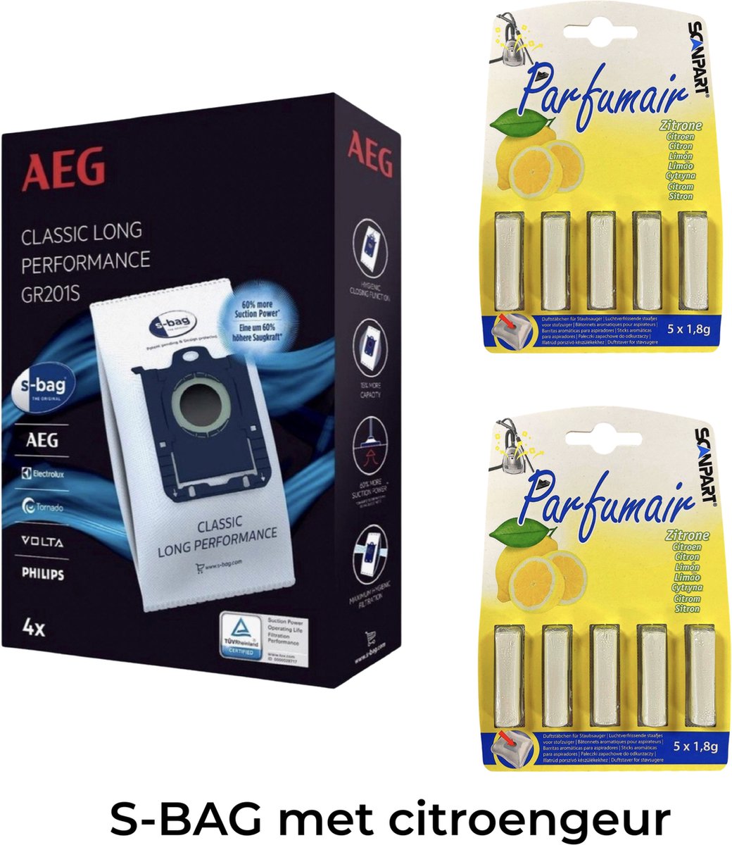 AEG - 1x S-BAG stofzuigerzakken - met citroengeur - 2x Geurstaven (5 stuks) - Voor een frisse geur - COMBIDEAL