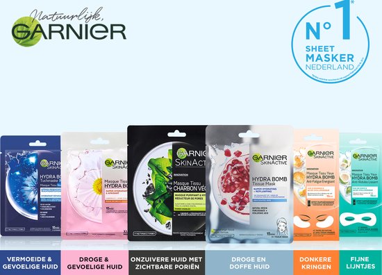 Garnier SkinActive Sheet Oogmasker - 5 Stuks - Sinaasappelsap en Hyaluronzuur - Voordeelverpakking - Garnier
