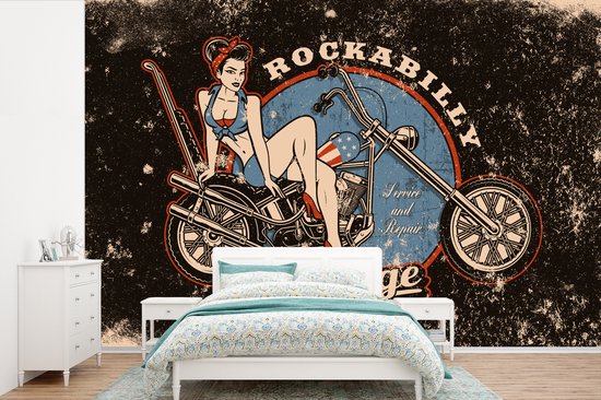 Papier peint - Papiers Papier peint photo Mancave - Moto - Femme - Rétro - Largeur 525 cm x Hauteur 350 cm