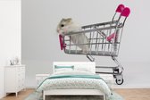 Behang - Fotobehang Hamster in een winkelwagen - Breedte 525 cm x hoogte 350 cm