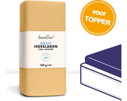 Loom One Hoeslaken Topper – 100% Jersey Katoen – 160x200 cm – tot 10cm matrasdikte– 160 g/m² –  Beige