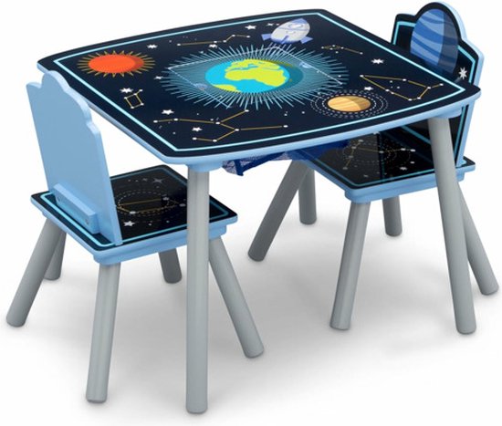 Delta Children - Kindertafel met 2 Stoelen - Kinderkamer - Handig Opbergvak - Space Adventures