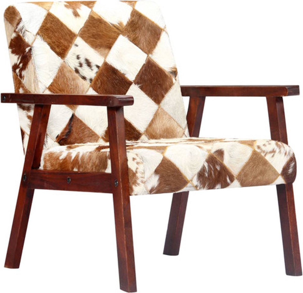 vidaXL Fauteuil - echt - geitenleer - wit - en - bruin