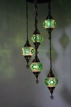 Turkse lamp - Oosterse lamp - Hanglamp - Groen - 5 bollen - mozaïek