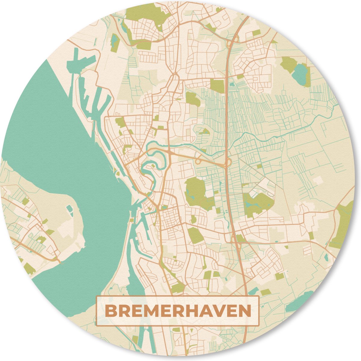 Muismat rond 40x40 cm - Mousepad Plattegrond - Bremerhaven - Kaart - Stadskaart - Vintage - Ronde muismatten - Stadskaart