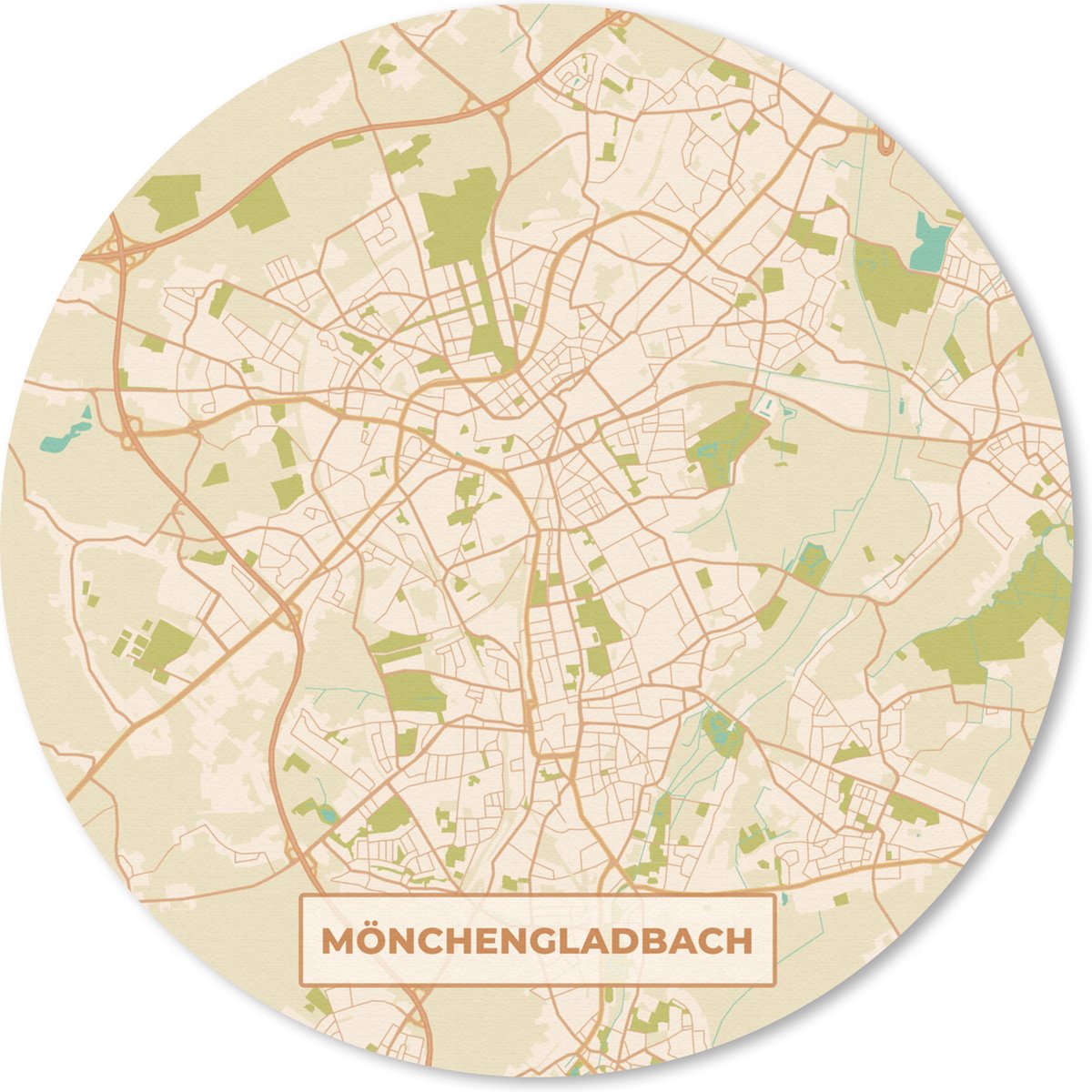 Muismat rond 50x50 cm - Mousepad Mönchengladbach - Vintage - Kaart - Plattegrond - Stadskaart - Ronde muismatten - Stadskaart
