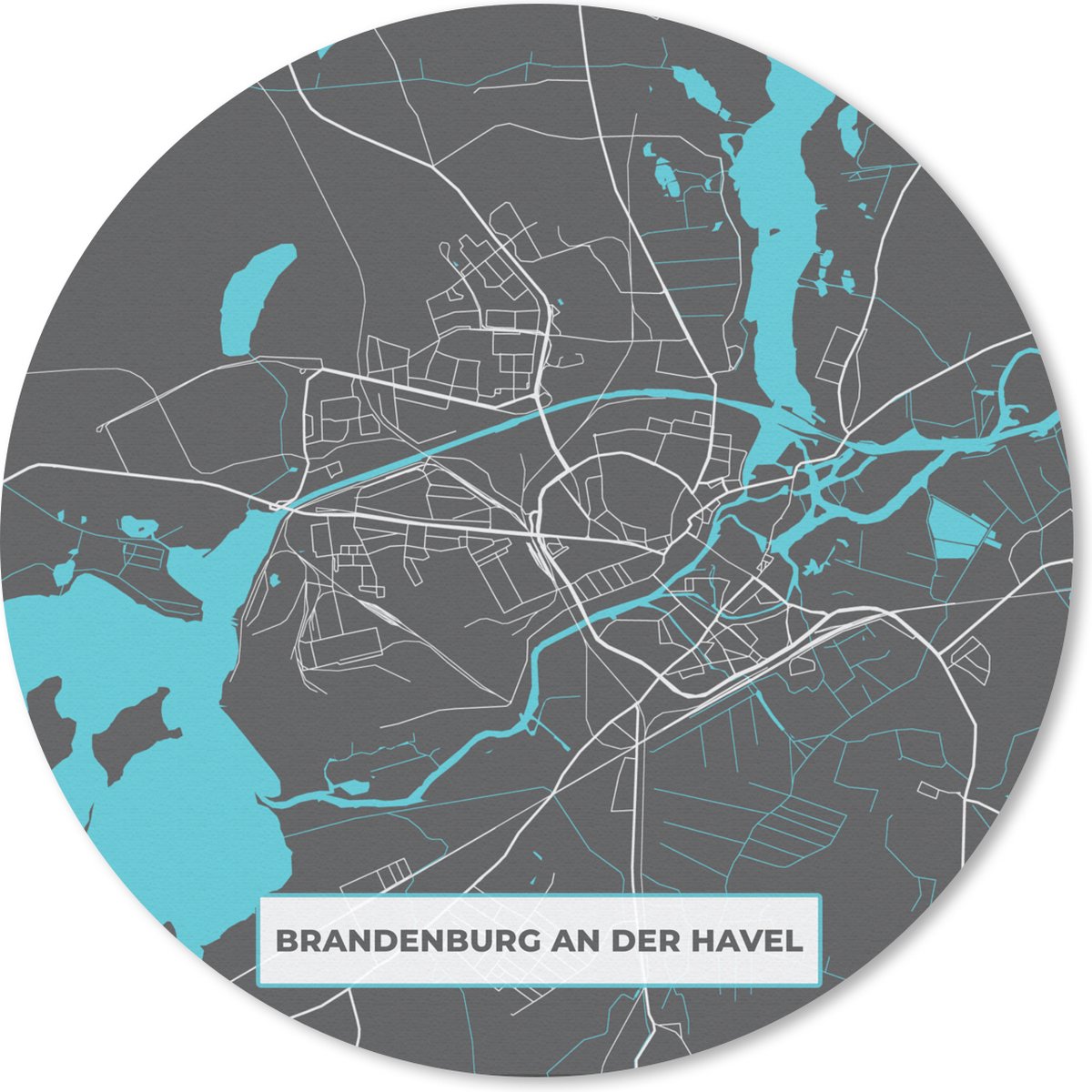 Muismat rond 20x20 cm - Mousepad Duitsland – Blauw – Brandenburg an der Havel – Stadskaart – Kaart – Plattegrond - Ronde muismatten - Stadskaart