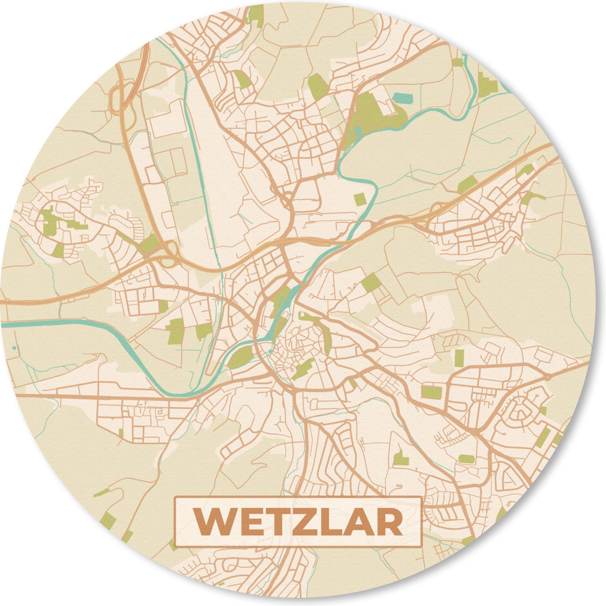 Muismat rond 40x40 cm - Mousepad Wetzlar - Plattegrond - Vintage - Kaart - Stadskaart - Ronde muismatten - Stadskaart