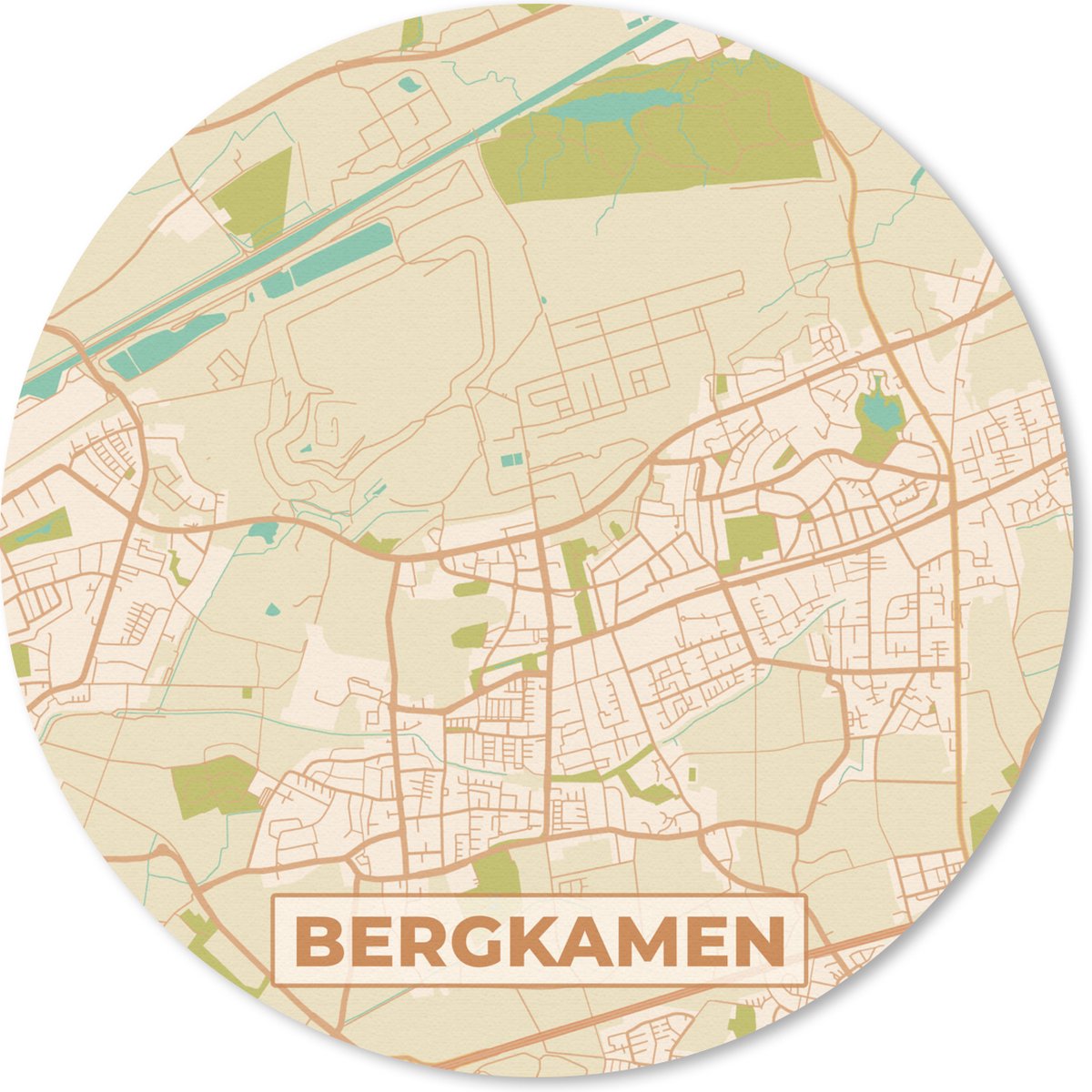Muismat - Mousepad - Rond - Bergkamen - Vintage - Plattegrond - Kaart - Stadskaart - 20x20 cm - Ronde muismat