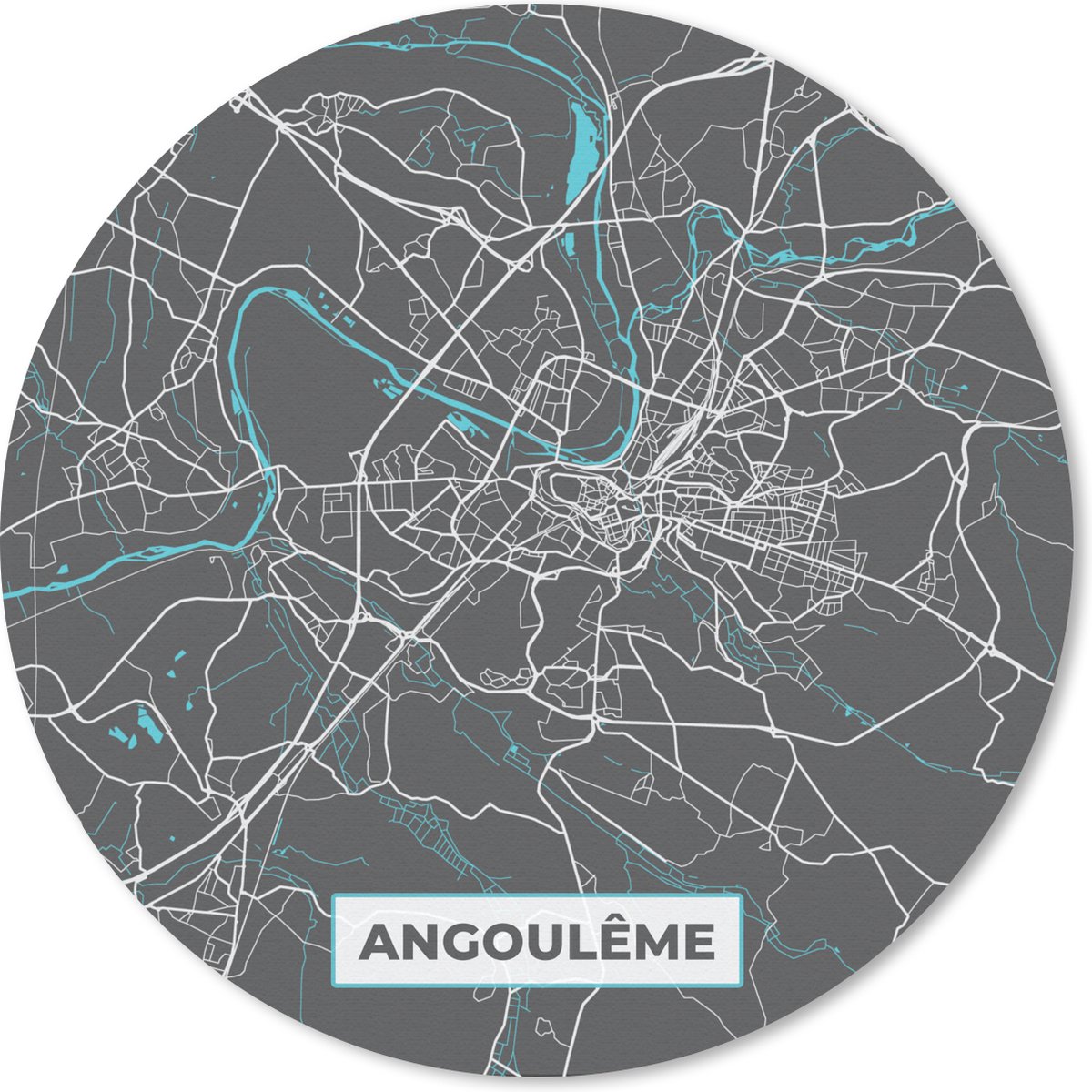 Muismat rond 50x50 cm - Mousepad Frankrijk - Stadskaart - Plattegrond - Kaart - Angoulême - Ronde muismatten - Stadskaart