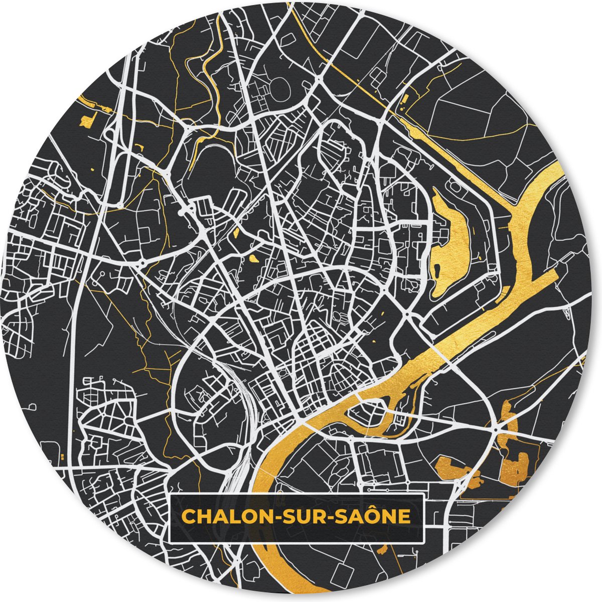 Muismat rond 40x40 cm - Mousepad Frankrijk – Plattegrond – Kaart – Chalon-sur-Saône– Stadskaart - Ronde muismatten - Stadskaart