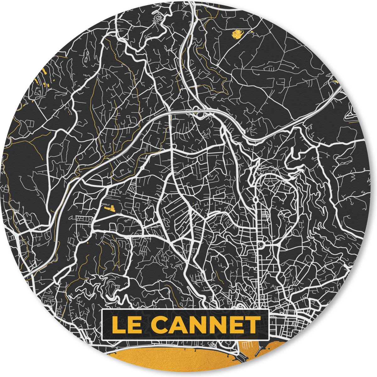 Muismat rond 20x20 cm - Mousepad Plattegrond – Kaart – Stadskaart – Frankrijk – Le Cannet - Ronde muismatten - Stadskaart