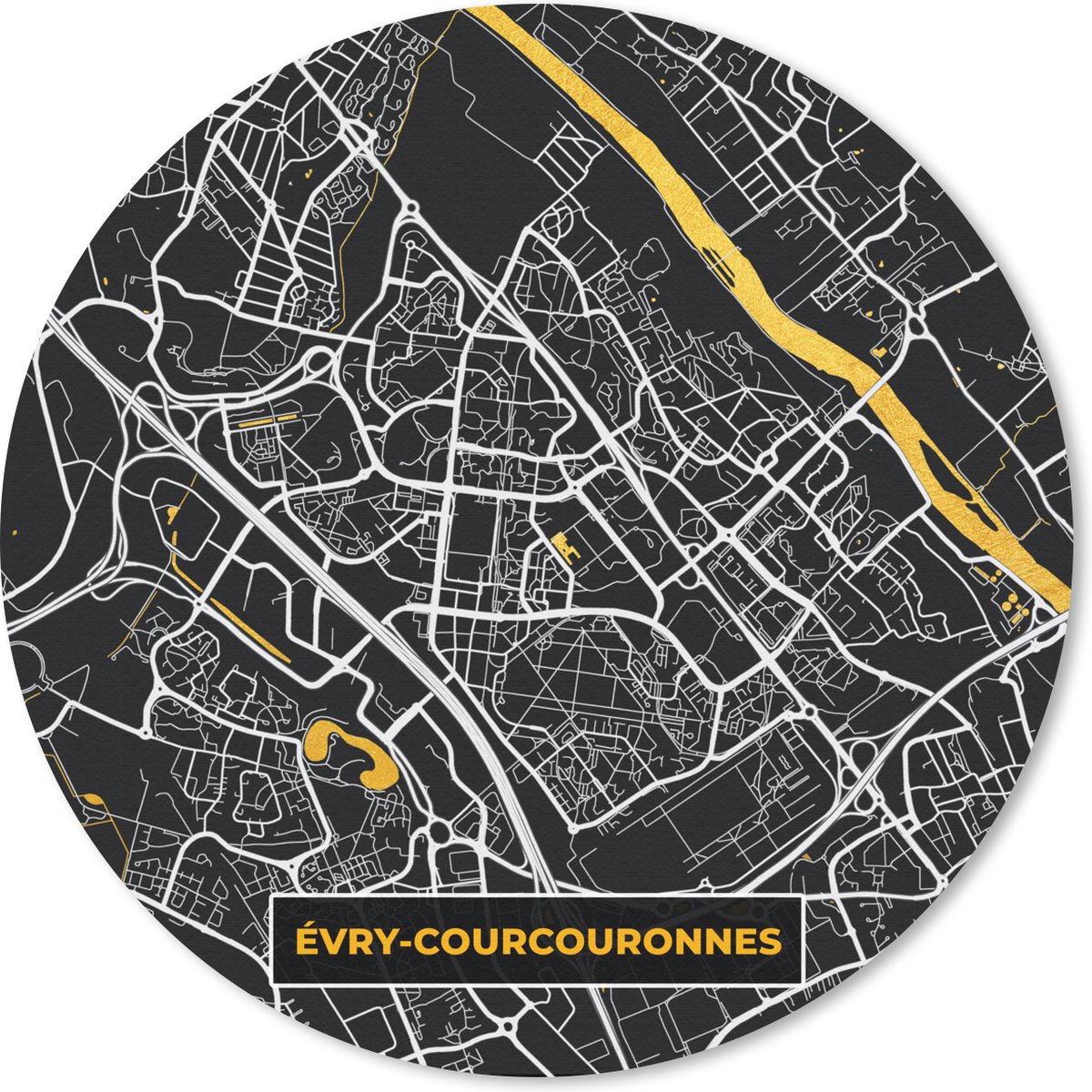 Muismat - Mousepad - Rond - Stadskaart - Plattegrond - Évry-Courcouronnes - Frankrijk - Kaart - 30x30 cm - Ronde muismat