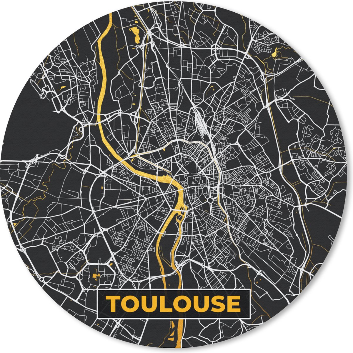 Muismat - Mousepad - Rond - Frankrijk – Plattegrond – Toulouse - Stadskaart - Kaart - 50x50 cm - Ronde muismat
