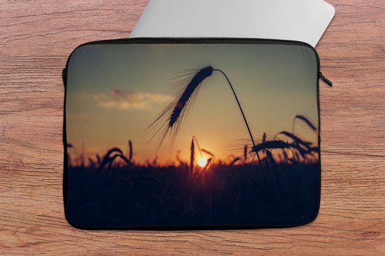 Laptophoes 13 inch - Gras - Herfst - Zonsondergang - Seizoenen - Landschap - Laptop sleeve - Binnenmaat 32x22,5 cm - Zwarte achterkant