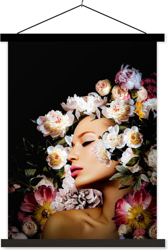 Porte-affiche avec affiche - Affiche scolaire - Femmes - Fleurs - Roses - Portrait - 120x160 cm - Lattes noires