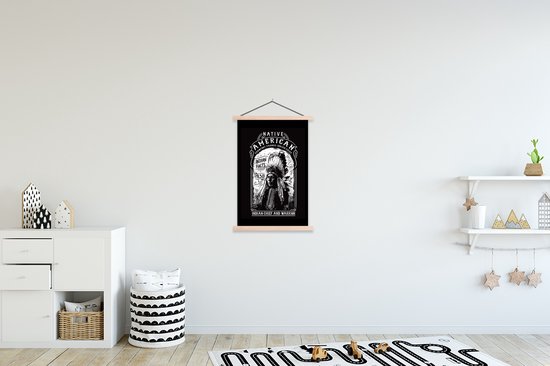 Porte-affiche avec affiche - Affiche scolaire - Indien - Vintage - Zwart - Wit - 60x90 cm - Lattes vierges - Cadeau Vaderdag - Cadeau - Cadeau pour lui - Astuce - Hommes