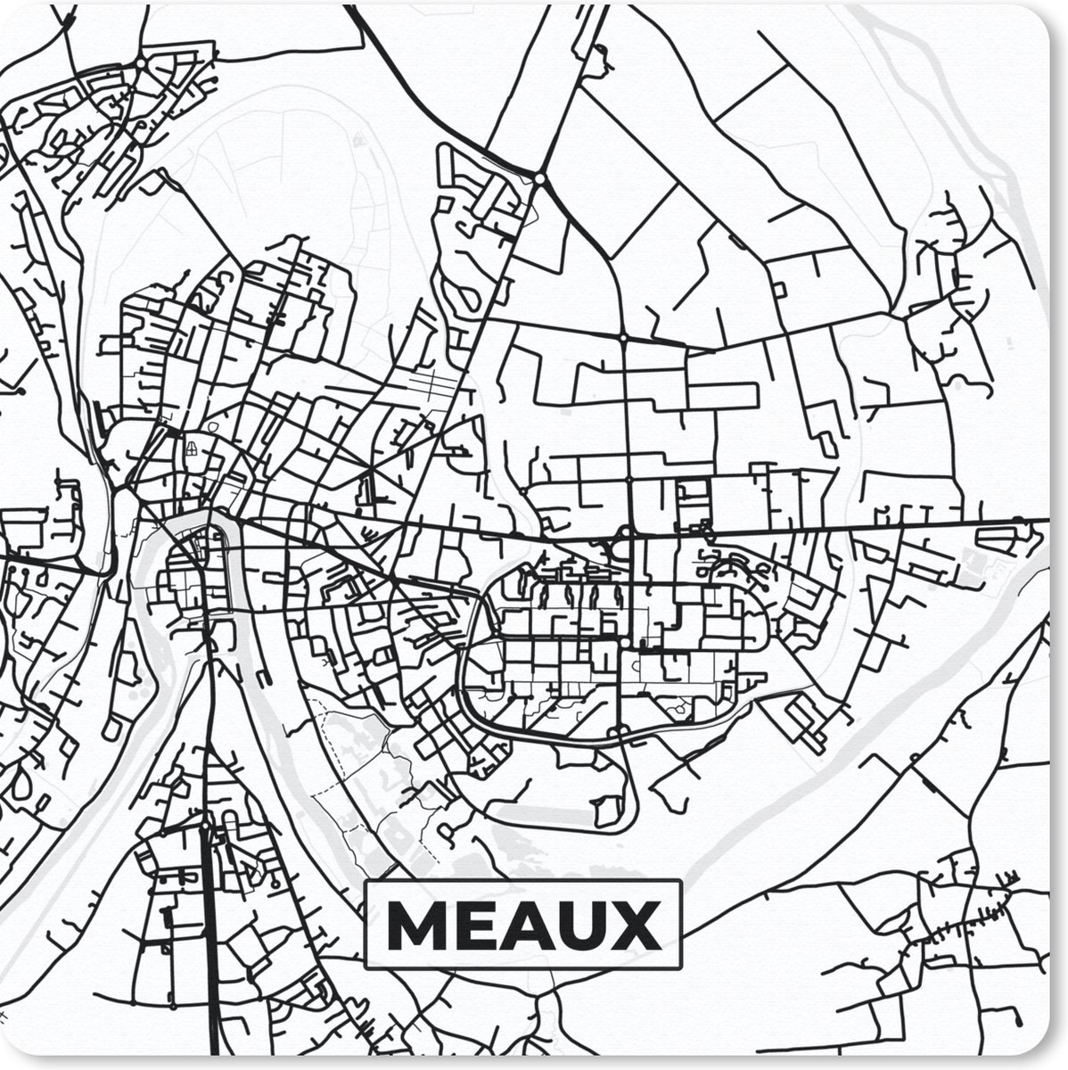 Muismat 30x30 cm - Mousepad Stadskaart - Frankrijk - Meaux - Kaart - Plattegrond - Zwart wit - Muismatten - Stadskaart