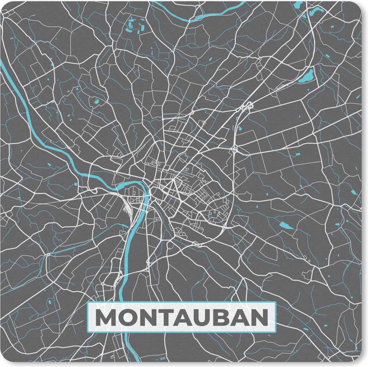 Muismat 20x20 cm - Mousepad Montauban - Frankrijk - Plattegrond - Kaart - Stadskaart - Muismatten - Stadskaart
