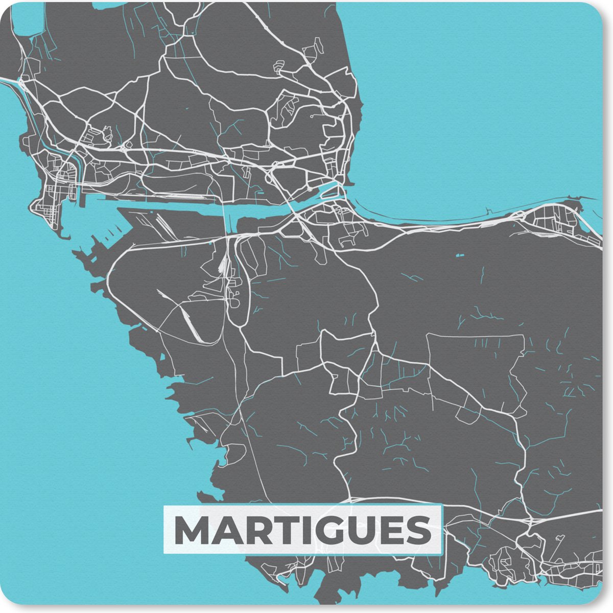 Muismat 20x20 cm - Mousepad Stadskaart - Kaart - Plattegrond - Martigues - Frankrijk - Muismatten - Stadskaart