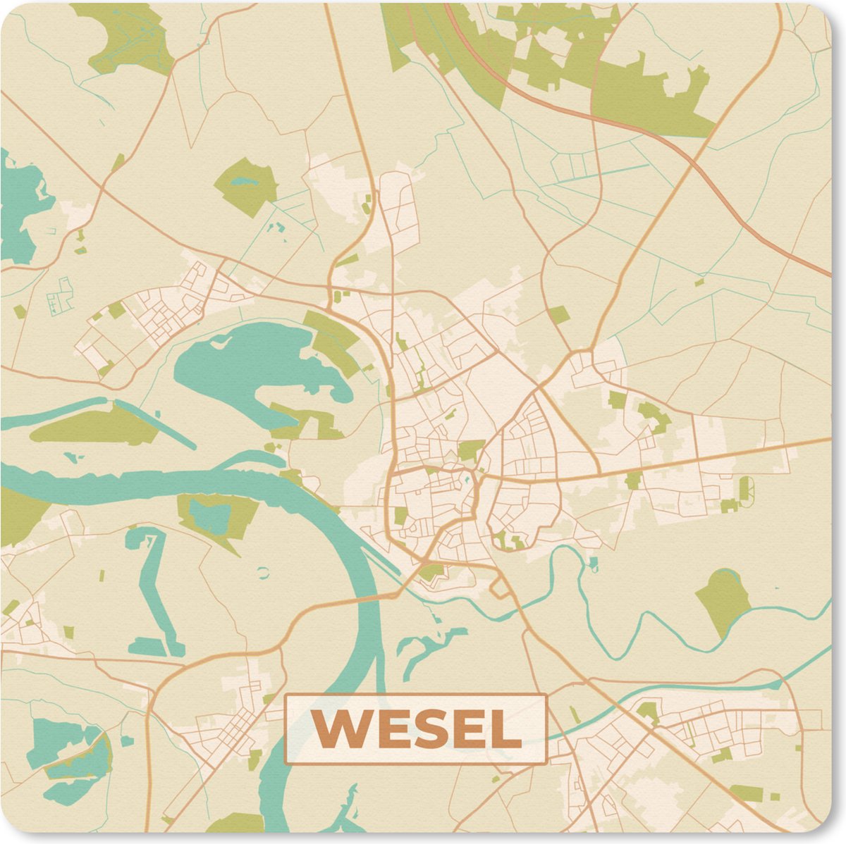 Muismat 30x30 cm - Mousepad Wesel - Plattegrond - Stadskaart - Vintage - Kaart - Muismatten - Stadskaart
