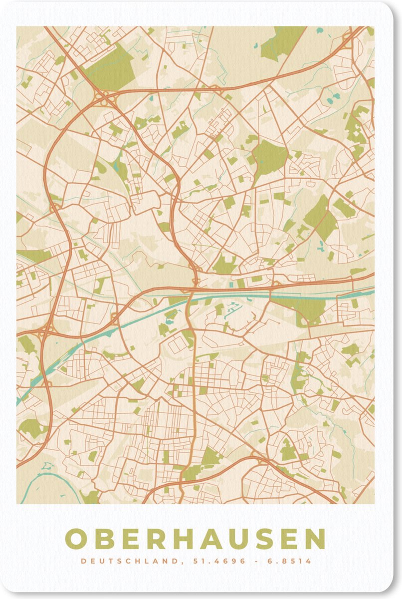 Muismat - Mousepad - Kaart - Oberhausen - Stadskaart - Vintage - Plattegrond - 40x60 cm - Muismatten
