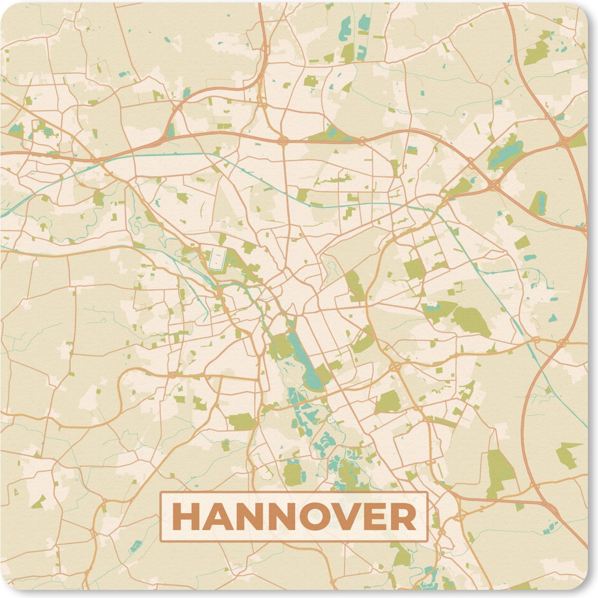 Muismat 30x30 cm - Mousepad Plattegrond - Hannover - Vintage - Kaart - Stadskaart - Muismatten - Stadskaart