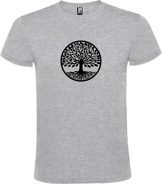 Grijs T shirt met print van " mooie Levensboom " print Zwart size XXXXL