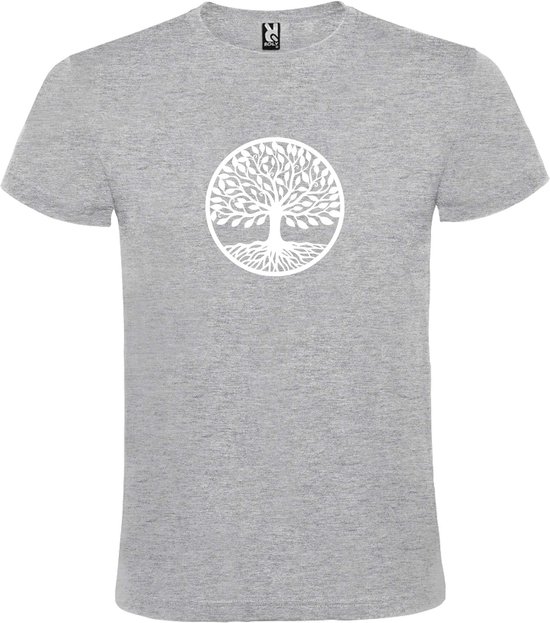 Grijs T shirt met print van " mooie Levensboom " print Wit size XXXXL