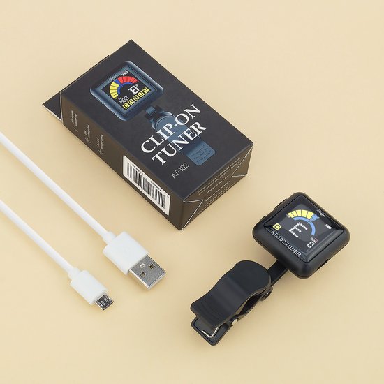 Áengus AT-102 Stemapparaat voor Gitaar, Basgitaar, Ukelele, Viool en Chromatisch stemmen - Clip-on tuner - USB oplaadbaar