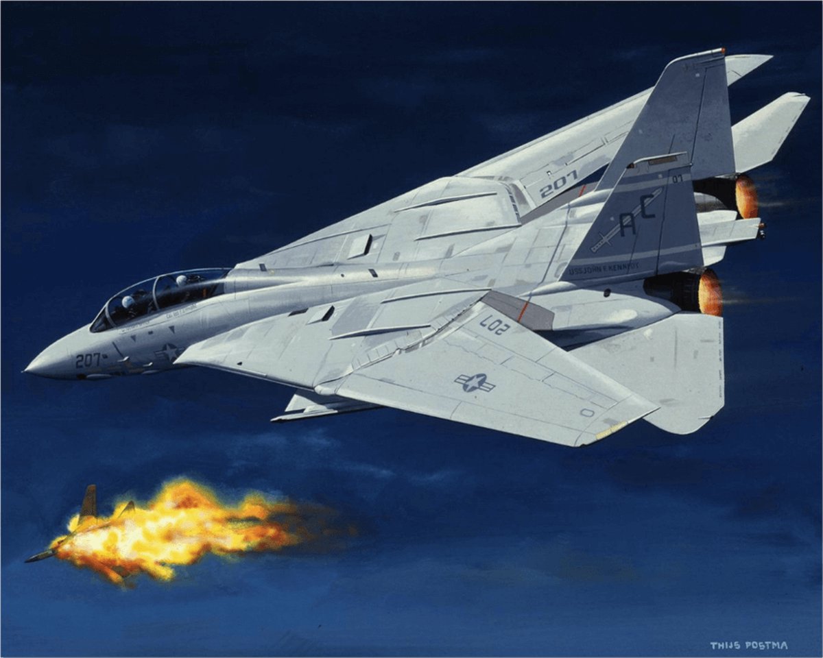 TP Aviation Art Thijs Postma - TP Aviation Art - Poster - Grumman F-14 Tomcat Schiet MiG-23 Neer - 40x50cm Kleur