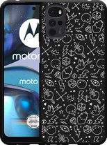 Motorola Moto G22 Hoesje Zwart Tattoo wit - Designed by Cazy