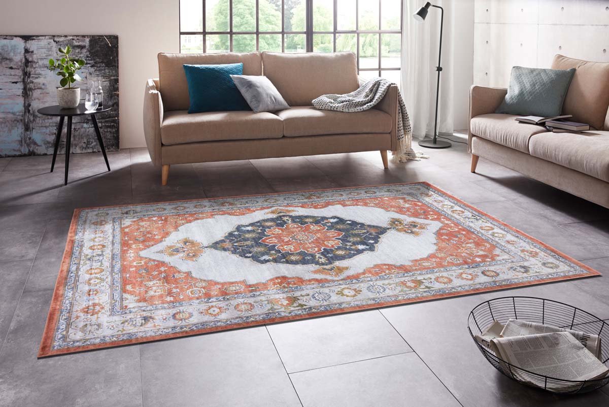 Vintage vloerkleed Sehura - oranje/crème 133x195 cm