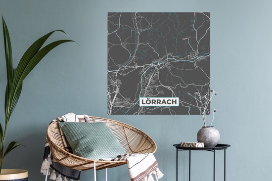 Stickers muraux - Lörrach - Plan de la ville - Blauw - Carte - Plan de la ville - Carte - Allemagne - 80x80 cm - Feuille adhésive