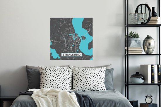 Stickers muraux - Blauw - Allemagne - Carte - Or - Plan de la ville - Carte - Stralsund - 80x80 cm - Feuille adhésive