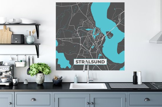 Stickers muraux - Blauw - Allemagne - Carte - Or - Plan de la ville - Carte - Stralsund - 100x100 cm - Feuille adhésive XXL