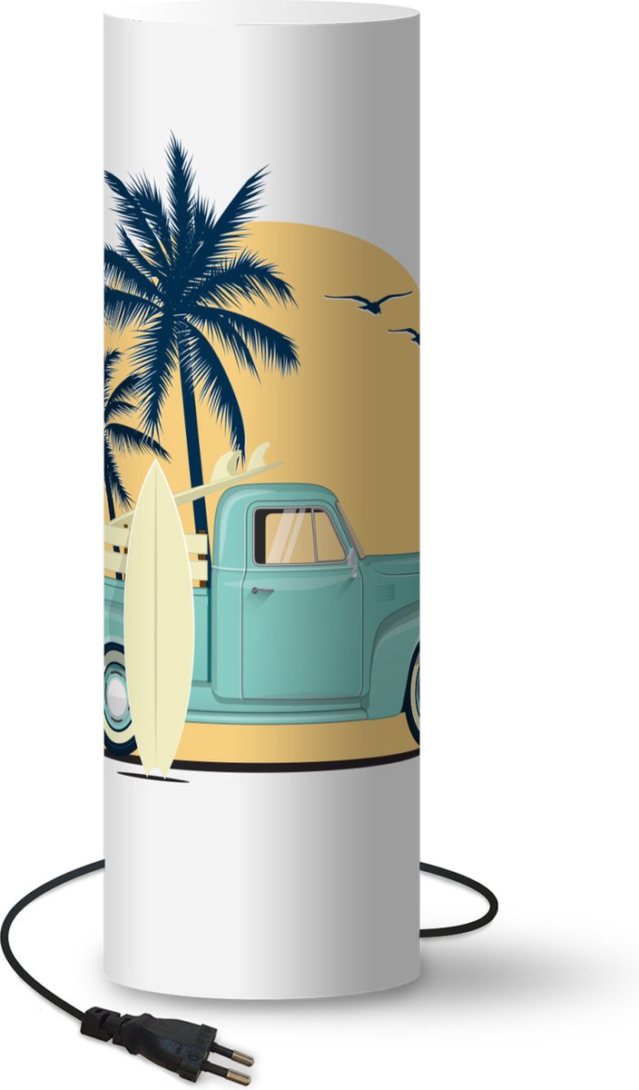 Lamp - Nachtlampje - Tafellamp slaapkamer - Bus - Zon - Surfboard - Palmboom - 60 cm hoog - Ø19.1 cm - Inclusief LED lamp