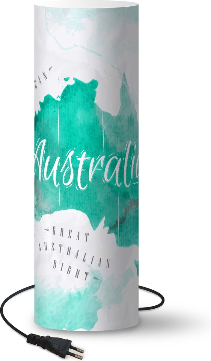 Lamp - Nachtlampje - Tafellamp slaapkamer - Wereldkaart - Australië - Turquoise - 60 cm hoog - Ø19.1 cm - Inclusief LED lamp