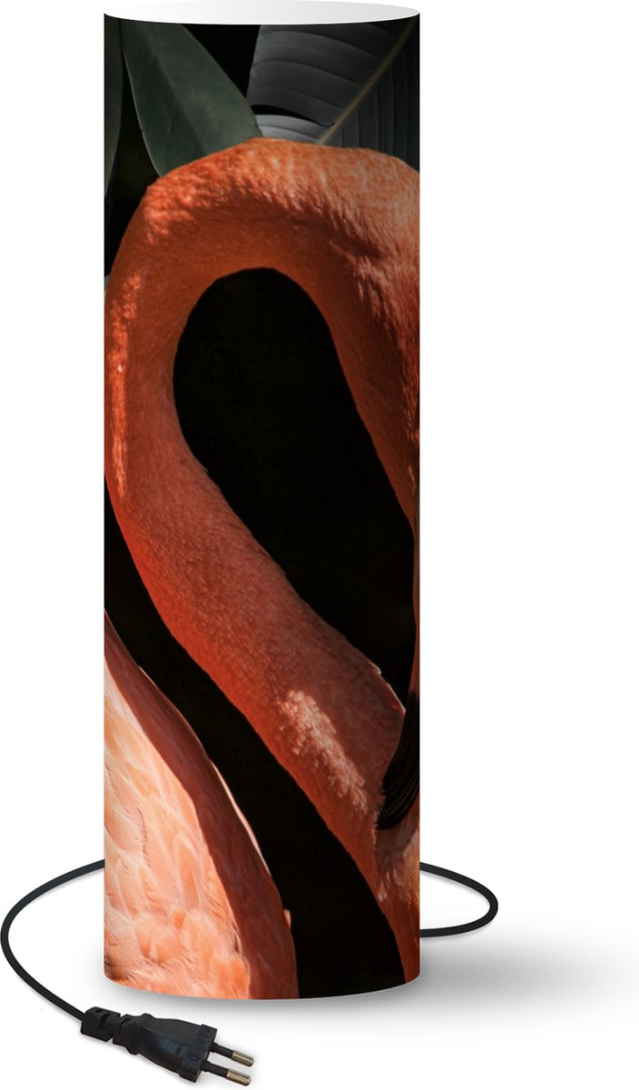 Lamp - Nachtlampje - Tafellamp slaapkamer - Flamingo - Bladeren - Portret - Botanisch - 70 cm hoog - Ø22.3 cm - Inclusief LED lamp