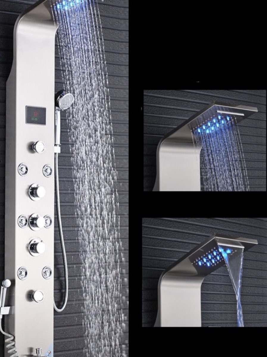 Panneau de douche d'angle sans robinetterie Blanc Douche de pluie Set avec jets de massage Panneau douche Douche de massage 