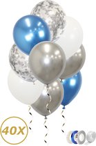 Zilveren Ballonnen Confetti Verjaardag Versiering Blauwe Helium Ballonnen Babyshower Gender Reveal Versiering – 40 Stuks