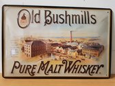 Bushmills whiskey Reclamebord van metaal 30 x 20 cm GEBOLD BORD MET RELIEF METALEN-WANDBORD - MUURPLAAT - VINTAGE - RETRO - HORECA- WANDDECORATIE -TEKSTBORD - DECORATIEBORD - RECLAMEPLAAT - WANDPLAAT - NOSTALGIE -CAFE- BAR -MANCAVE- KROEG- MAN CAVE