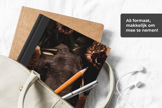 Carnet - Carnet d'écriture - Éléphant - Fleurs - Jungle - Carnet - Format A5 - Bloc-notes