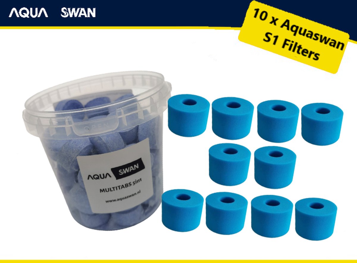 Jacuzzi Voordeelpakket | Multitabs 5IN1 (20grams) 1 KG + 10 Aquaswan S1 Filters | Jacuzzi onderhoud | Chloortabletten 20gram | Chloortabletten jacuzzi | Chloortablet | Jacuzzi Accessoires